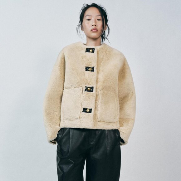 Zara Jackets & Blazers - Zara Faux Fur Jacket ZW Collection – Ecru – Size Small – Metal Button Closure